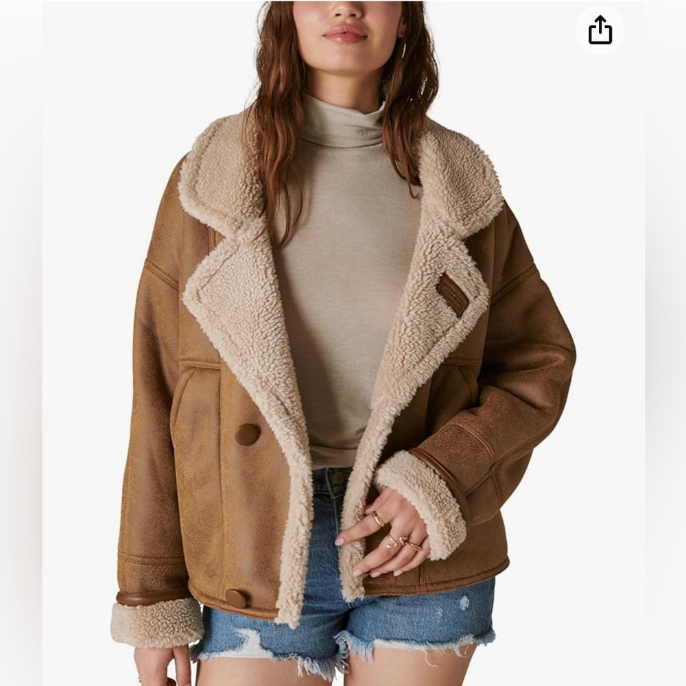 Lucky Brand Womens Faux Shearling Moto Jacket